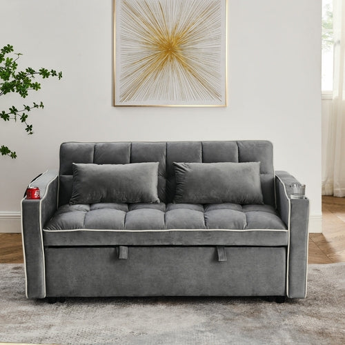 55.5" Foldable Velvet Sofa Bed