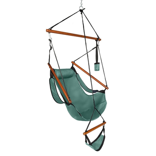 Oxford Hanging Chair with Wooden Bar & Cup Holder, Green