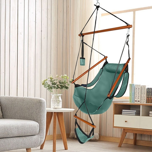 Oxford Hanging Chair with Wooden Bar & Cup Holder, Green