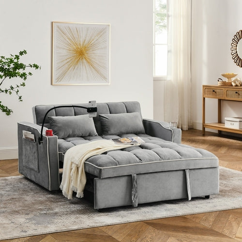 55.5" Foldable Velvet Sofa Bed