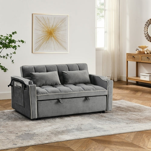 55.5" Foldable Velvet Sofa Bed