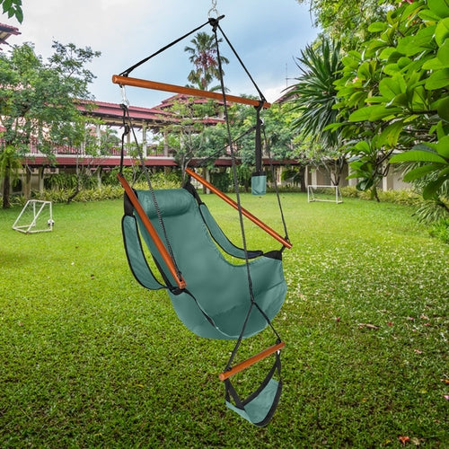Oxford Hanging Chair with Wooden Bar & Cup Holder, Green